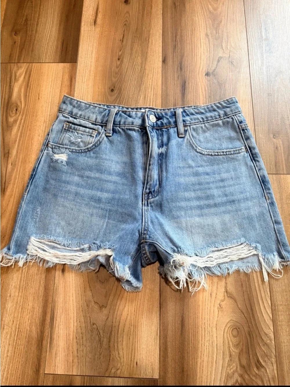 Light Blue Distressed Denim Jean Shorts